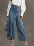 Asymmetriske jeans med overlag og brede ben til kvinder