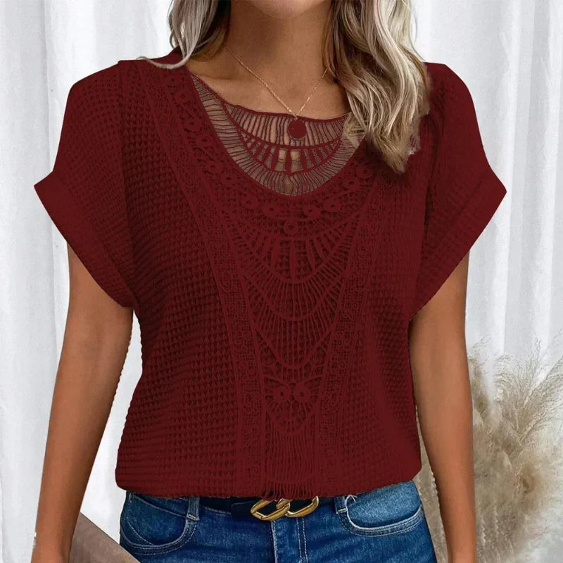 Blouse pour femme en maille texturée avec dentelle au crochet