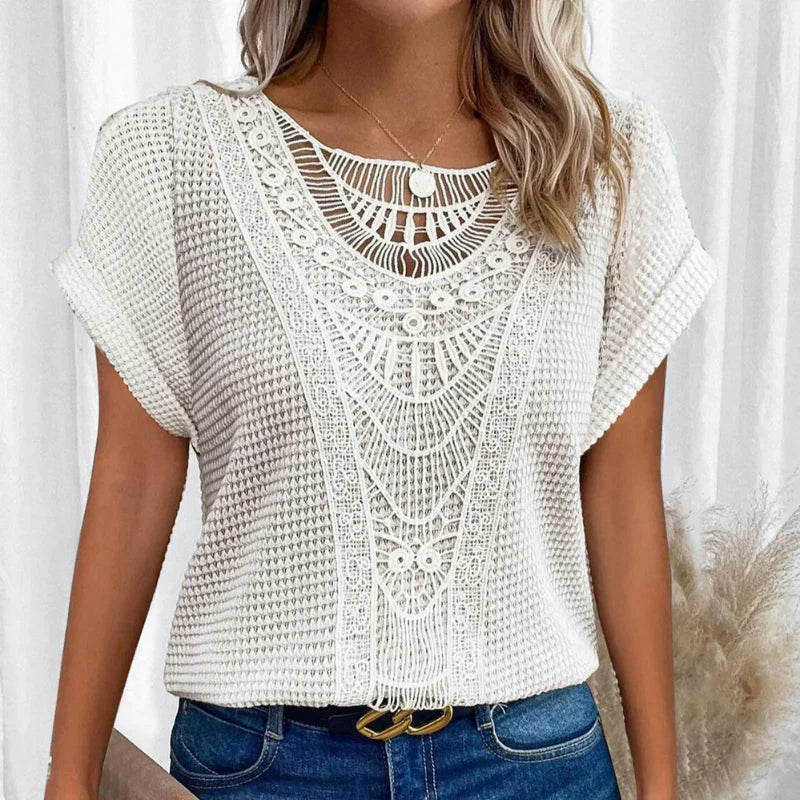Blouse pour femme en maille texturée avec dentelle au crochet