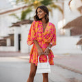 Damen Boho Minikleid mit gedrehtem Vorderteil und tropischem Print