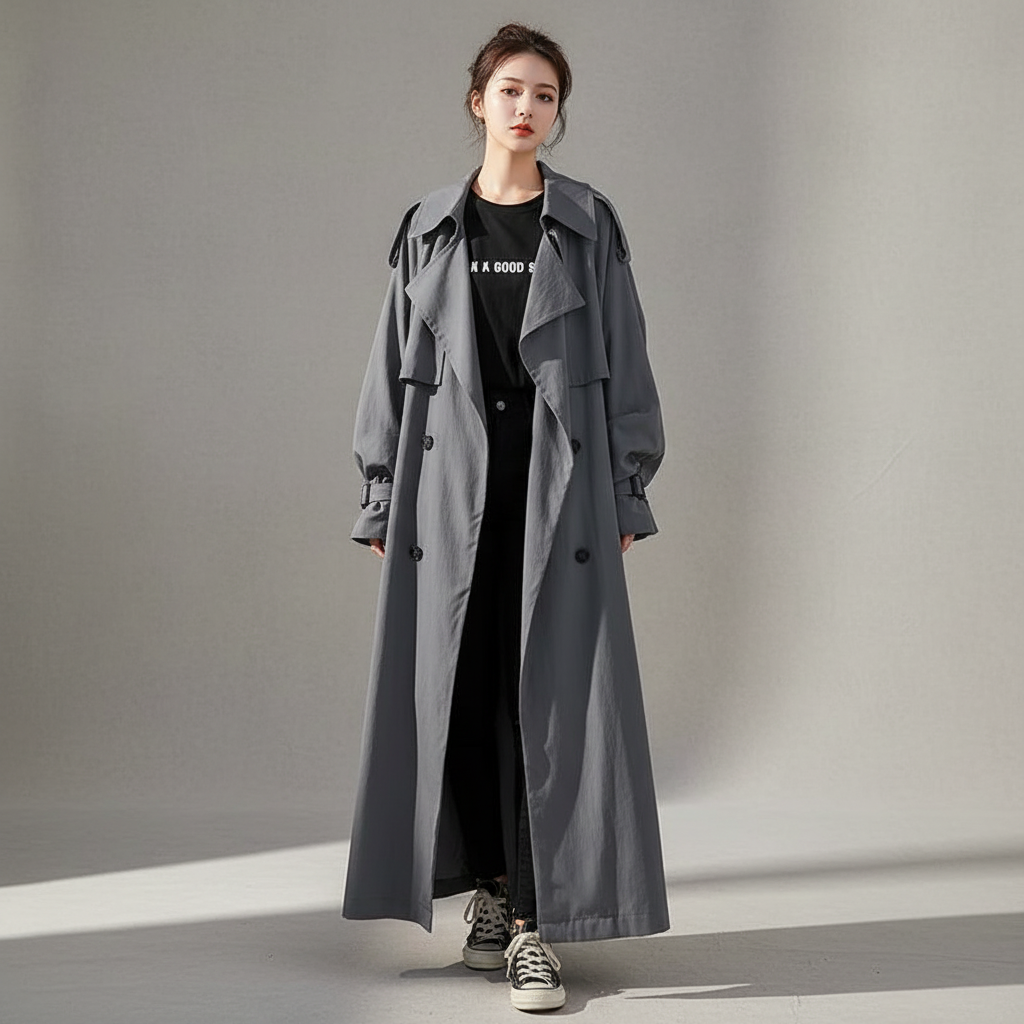 Abrigo largo oversize de gabardina para mujer