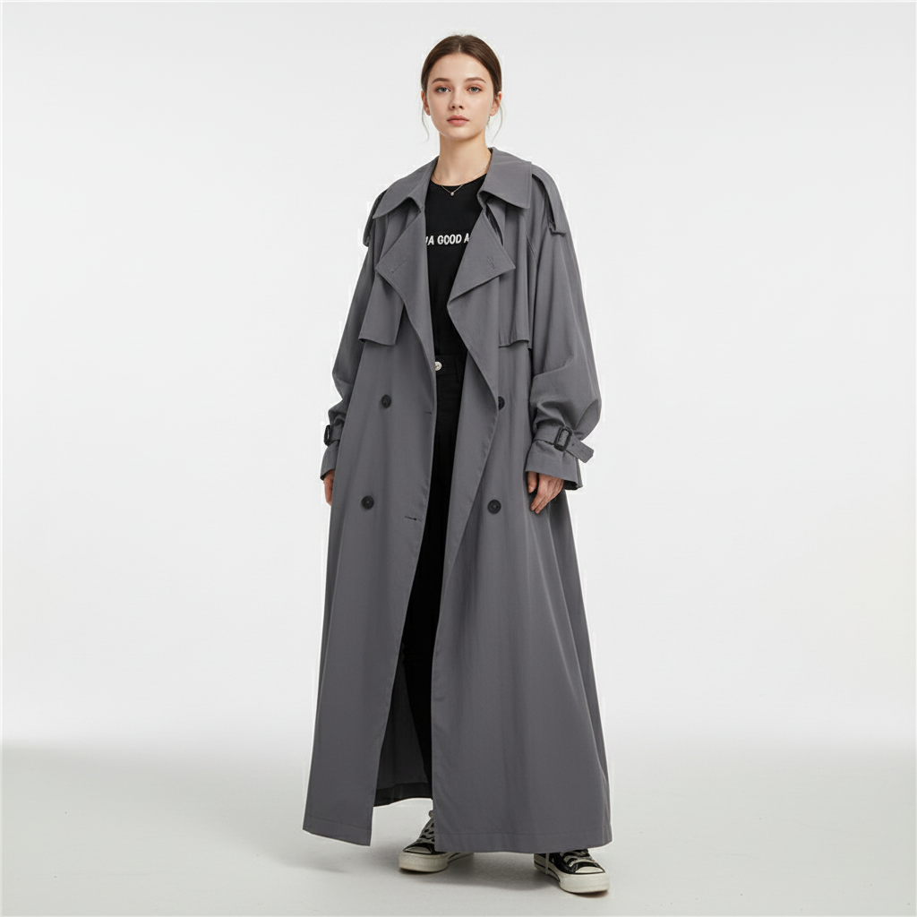Abrigo largo oversize de gabardina para mujer