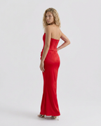 Women's Strapless Satin Maxi Dress for Elegant Formal Evening Styling