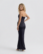 Women's Strapless Satin Maxi Dress for Elegant Formal Evening Styling