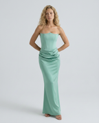 Women's Strapless Satin Maxi Dress for Elegant Formal Evening Styling