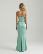 Women's Strapless Satin Maxi Dress for Elegant Formal Evening Styling