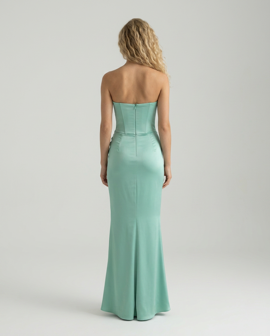 Women's Strapless Satin Maxi Dress for Elegant Formal Evening Styling