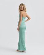 Women's Strapless Satin Maxi Dress for Elegant Formal Evening Styling