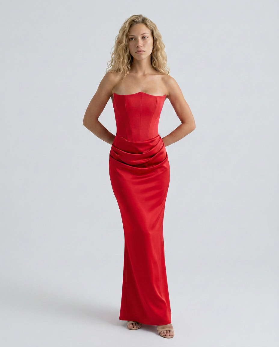 Women's Strapless Satin Maxi Dress for Elegant Formal Evening Styling