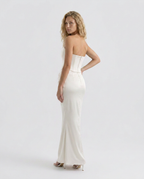Women's Strapless Satin Maxi Dress for Elegant Formal Evening Styling