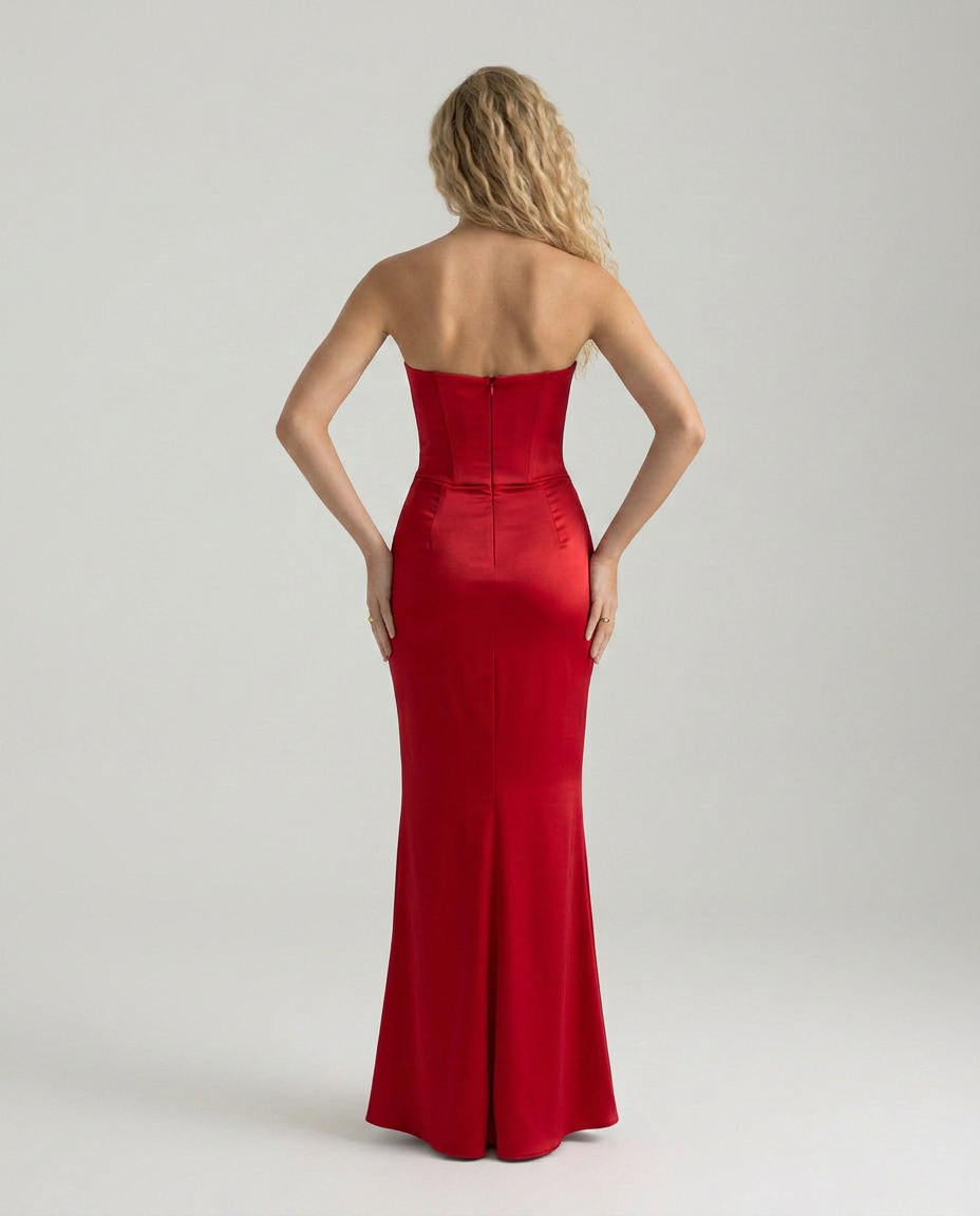 Women's Strapless Satin Maxi Dress for Elegant Formal Evening Styling