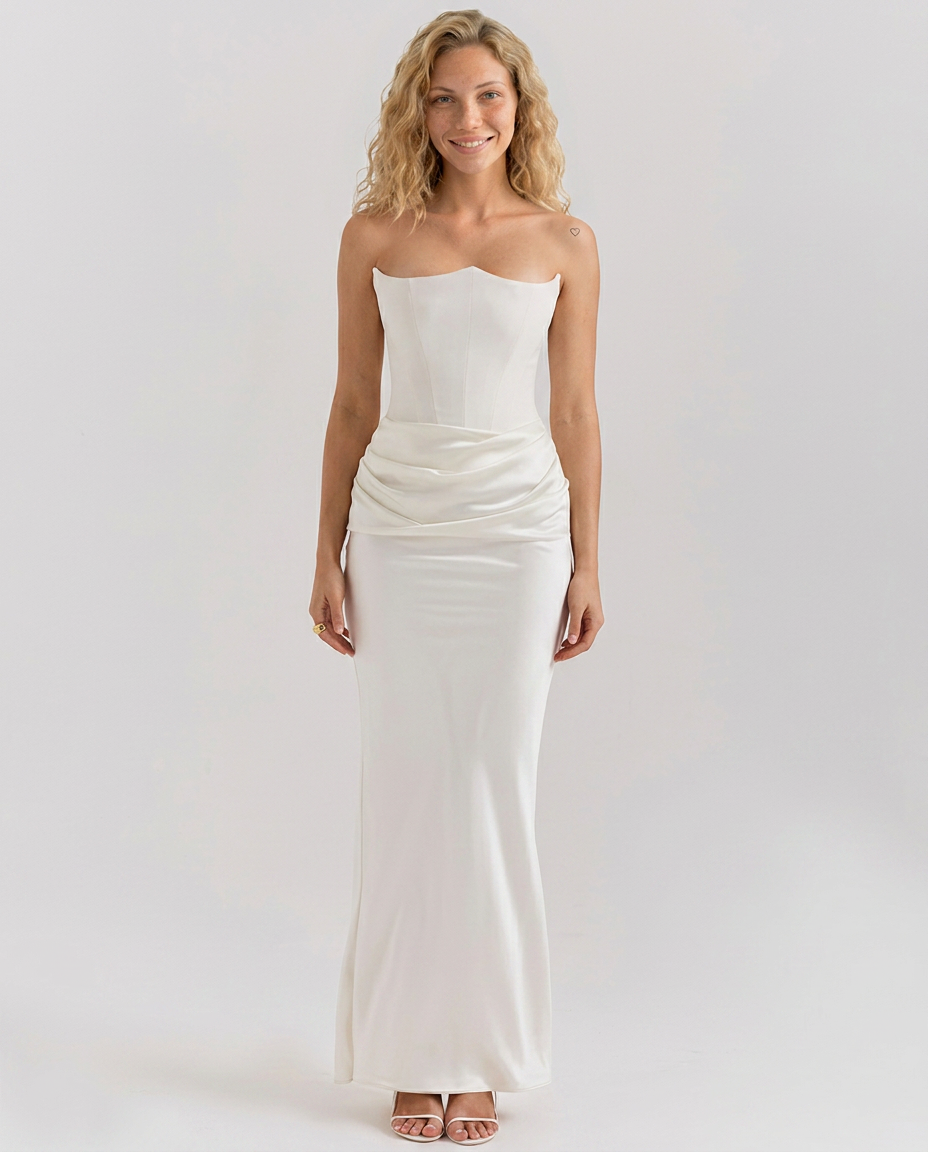 Women's Strapless Satin Maxi Dress for Elegant Formal Evening Styling