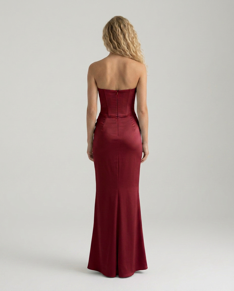Women's Strapless Satin Maxi Dress for Elegant Formal Evening Styling