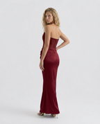 Women's Strapless Satin Maxi Dress for Elegant Formal Evening Styling