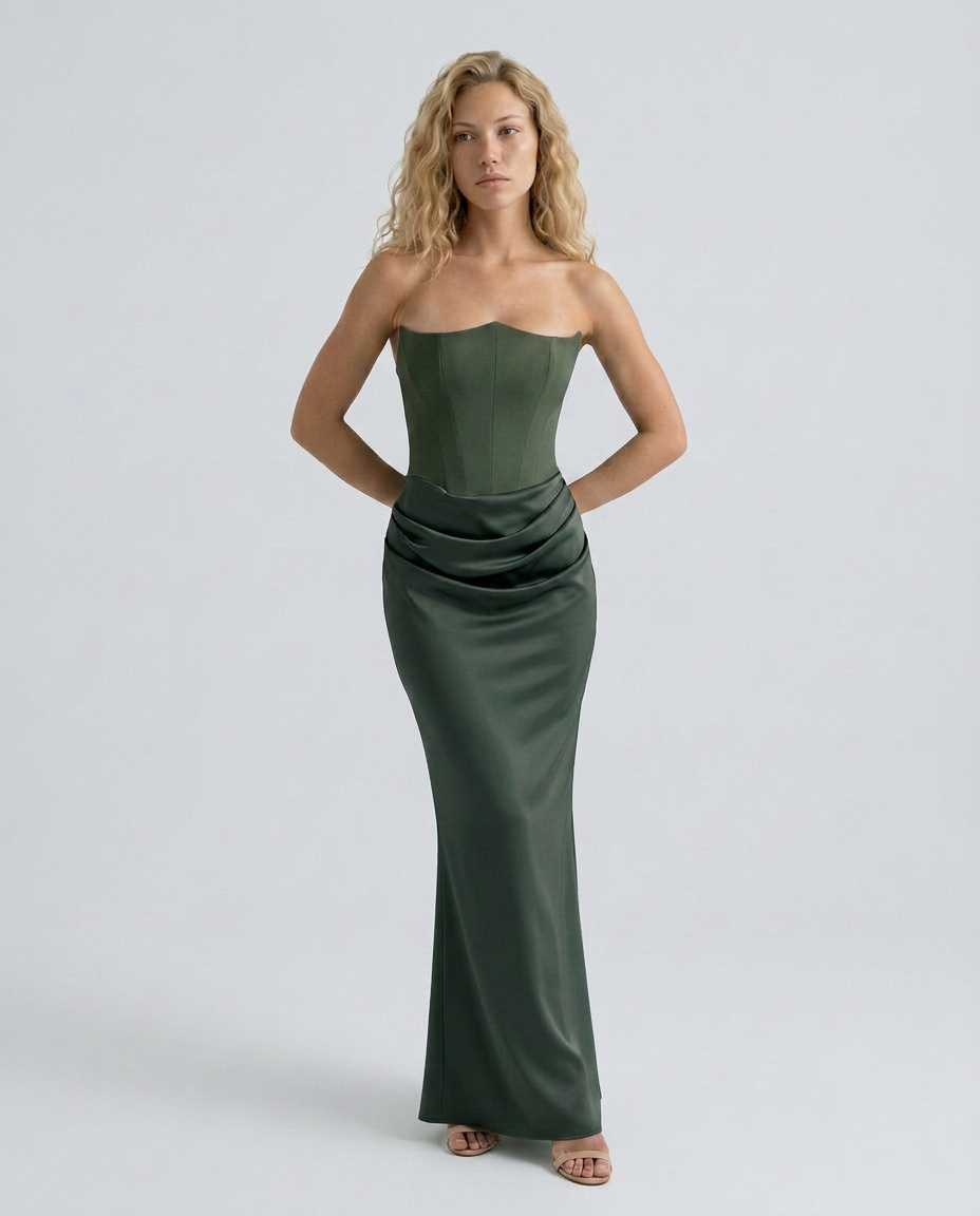 Women's Strapless Satin Maxi Dress for Elegant Formal Evening Styling