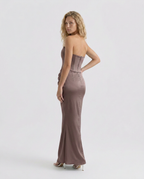 Women's Strapless Satin Maxi Dress for Elegant Formal Evening Styling
