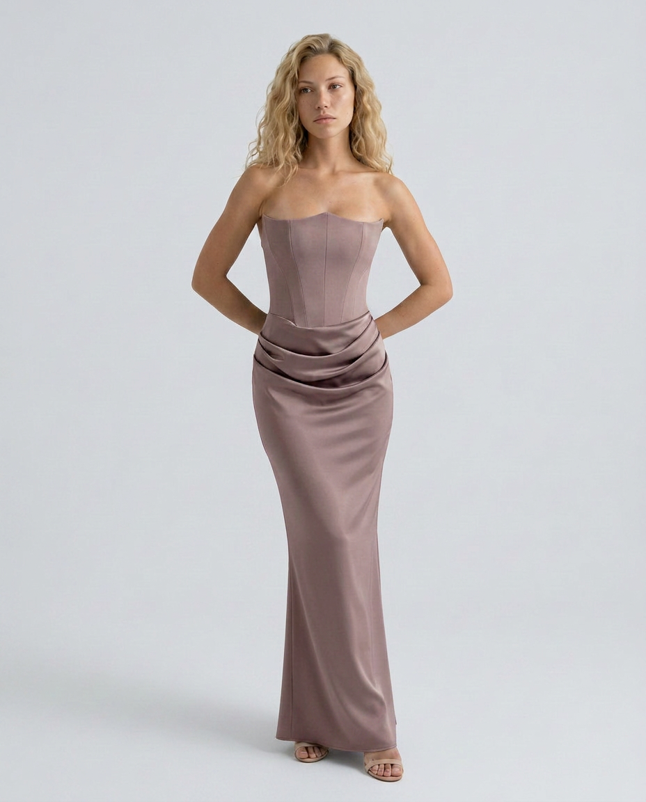 Women's Strapless Satin Maxi Dress for Elegant Formal Evening Styling