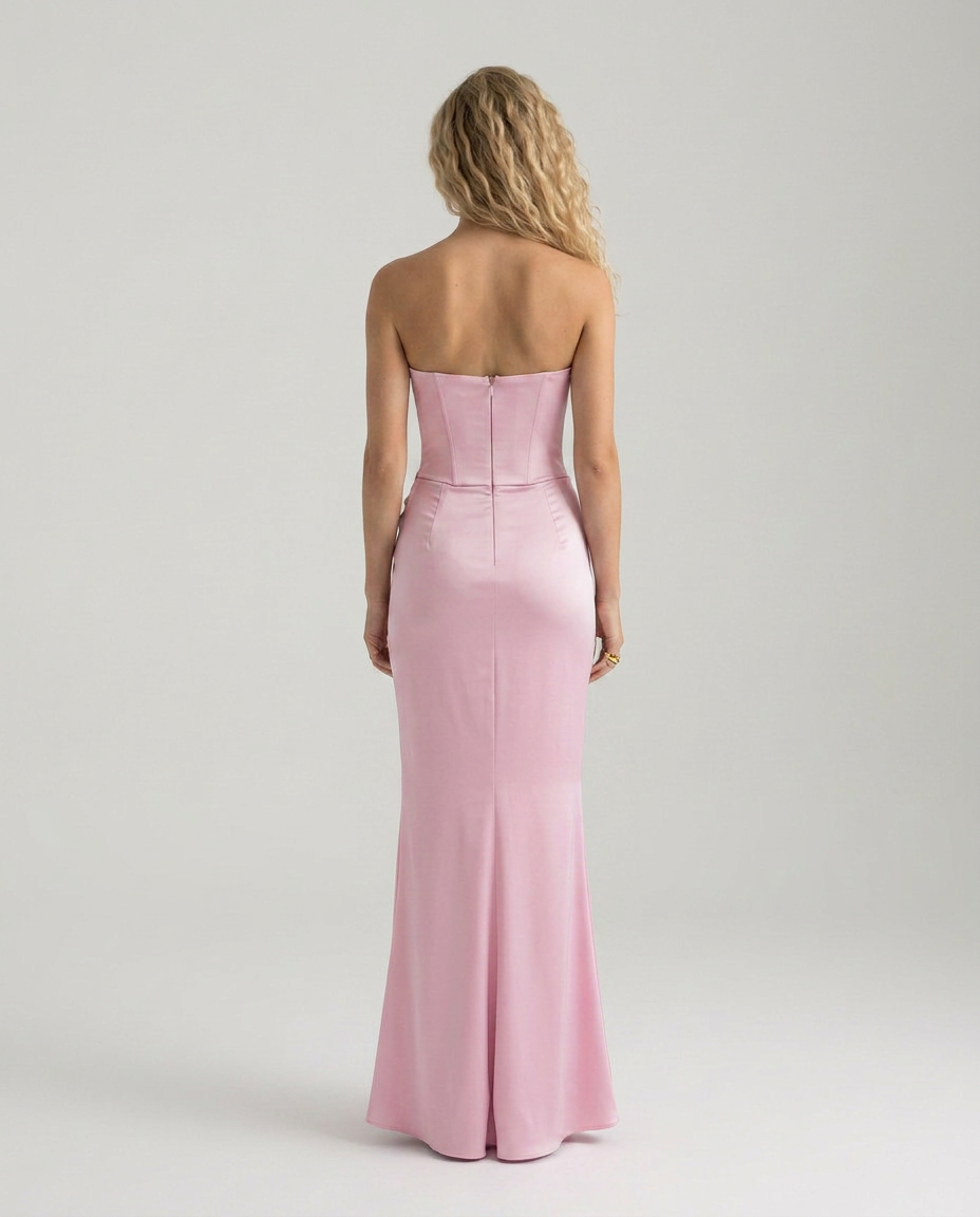 Women's Strapless Satin Maxi Dress for Elegant Formal Evening Styling