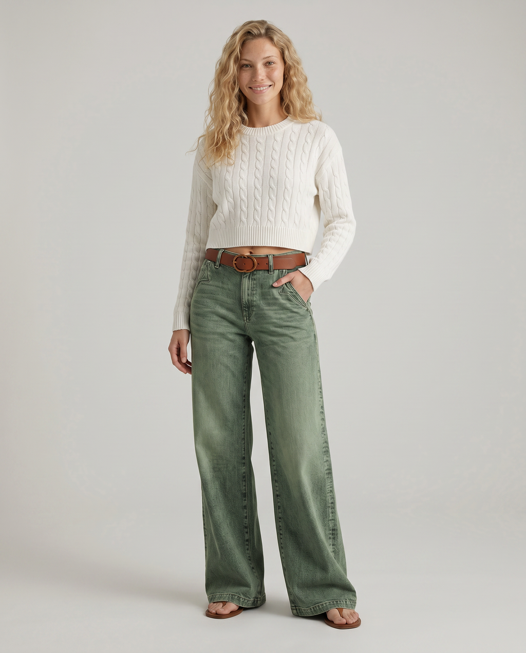 Damenjeans mit weitem Bein und Waschung