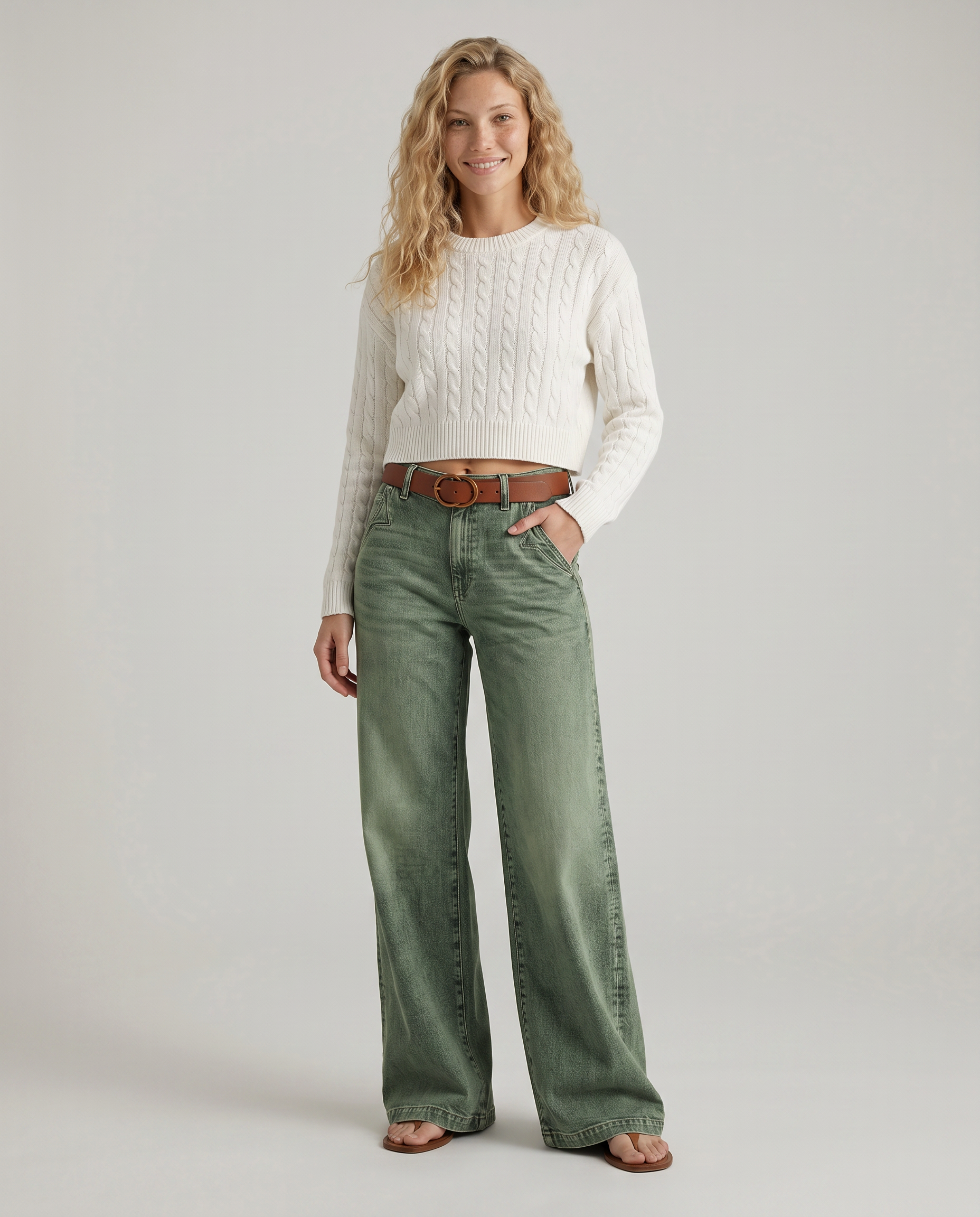 Damenjeans mit weitem Bein und Waschung