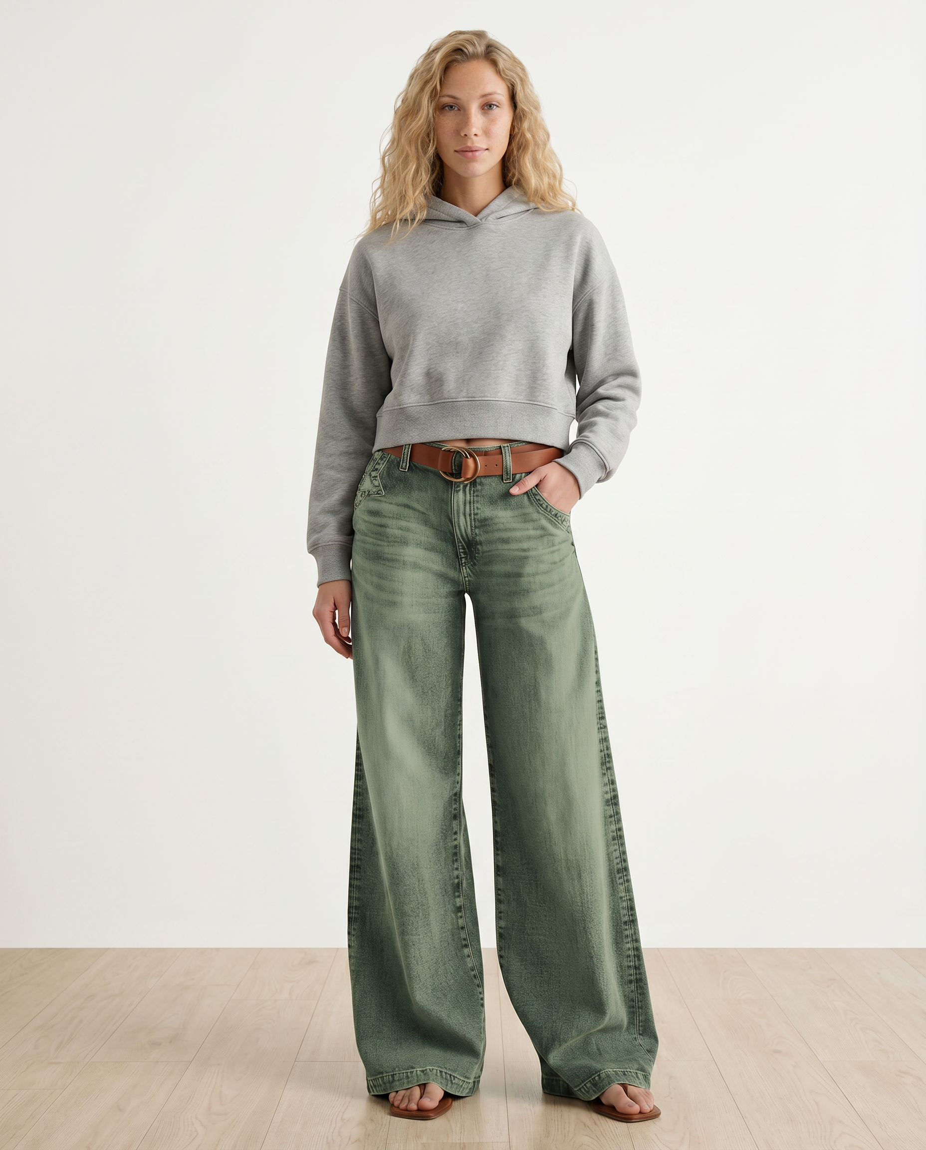 Damenjeans mit weitem Bein und Waschung