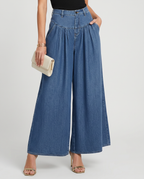 Women's High-Waisted Wide-Leg Denim Trousers