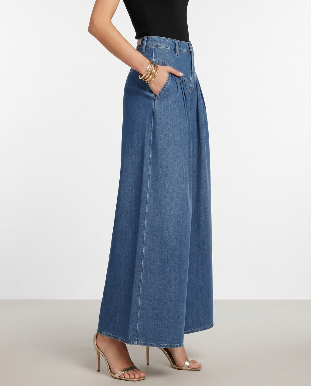 Women's High-Waisted Wide-Leg Denim Trousers