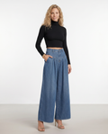Women's High-Waisted Wide-Leg Denim Trousers