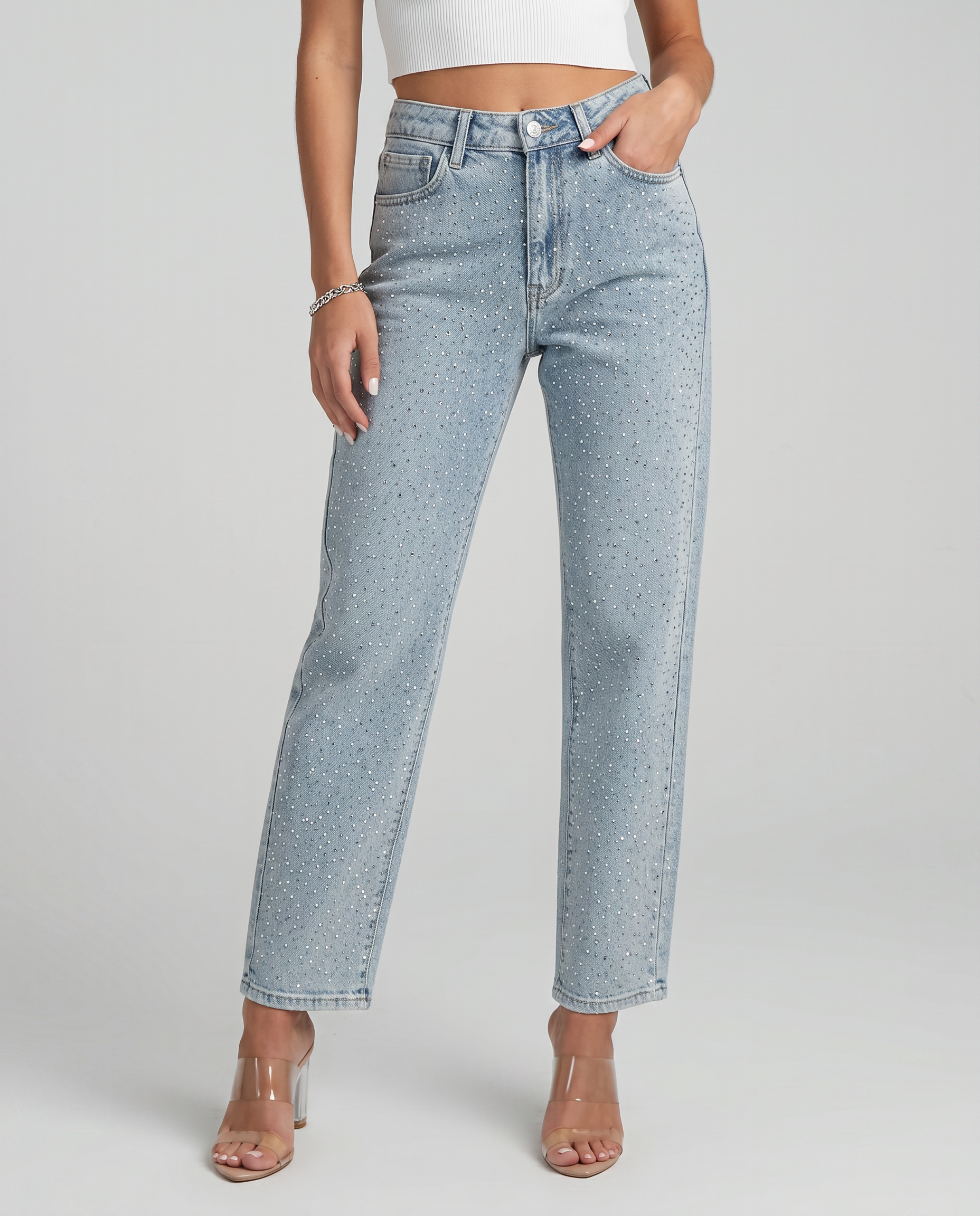 Women's Rhinestone Straight-Leg Jeans