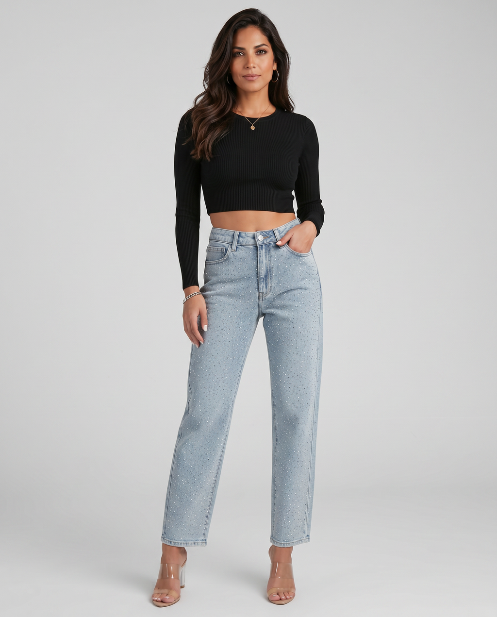 Women's Rhinestone Straight-Leg Jeans