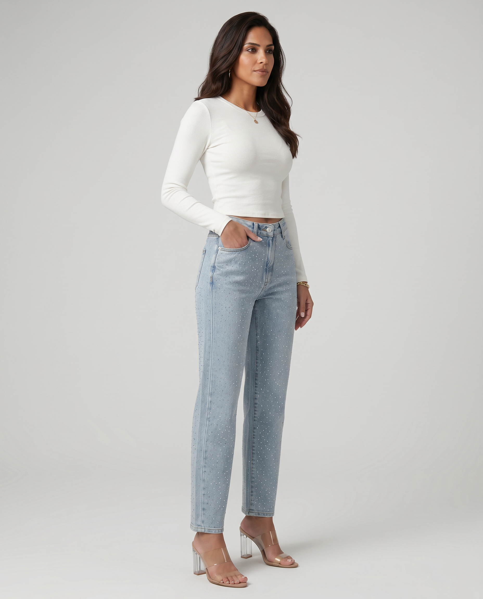 Women's Rhinestone Straight-Leg Jeans