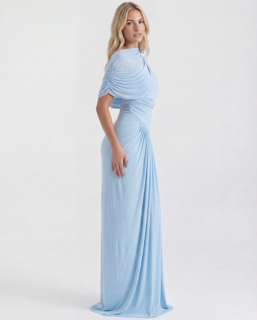 Women's Draped Maxi Dress for Elegant Evening and Formal Occasion Styling
