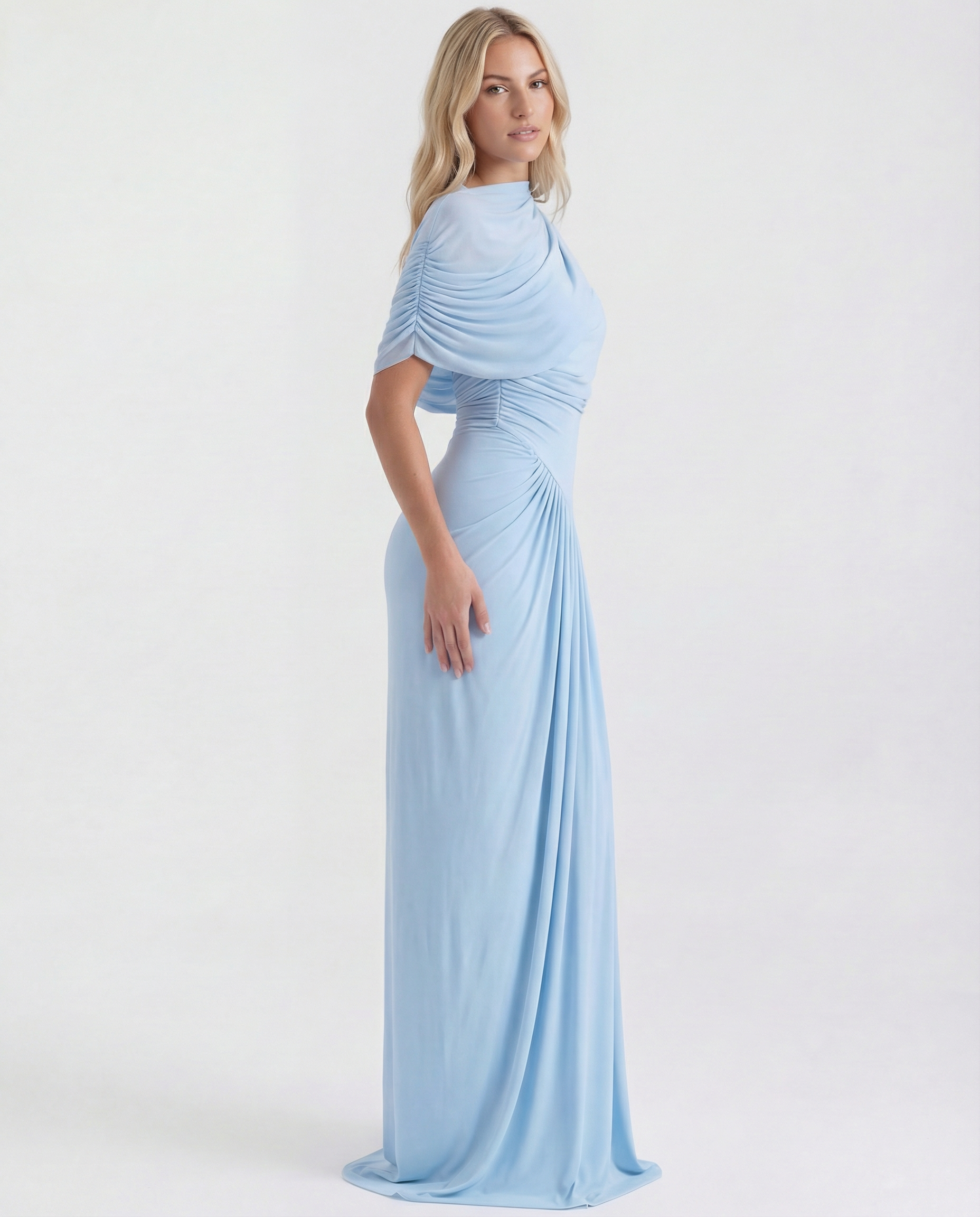 Women's Draped Maxi Dress for Elegant Evening and Formal Occasion Styling