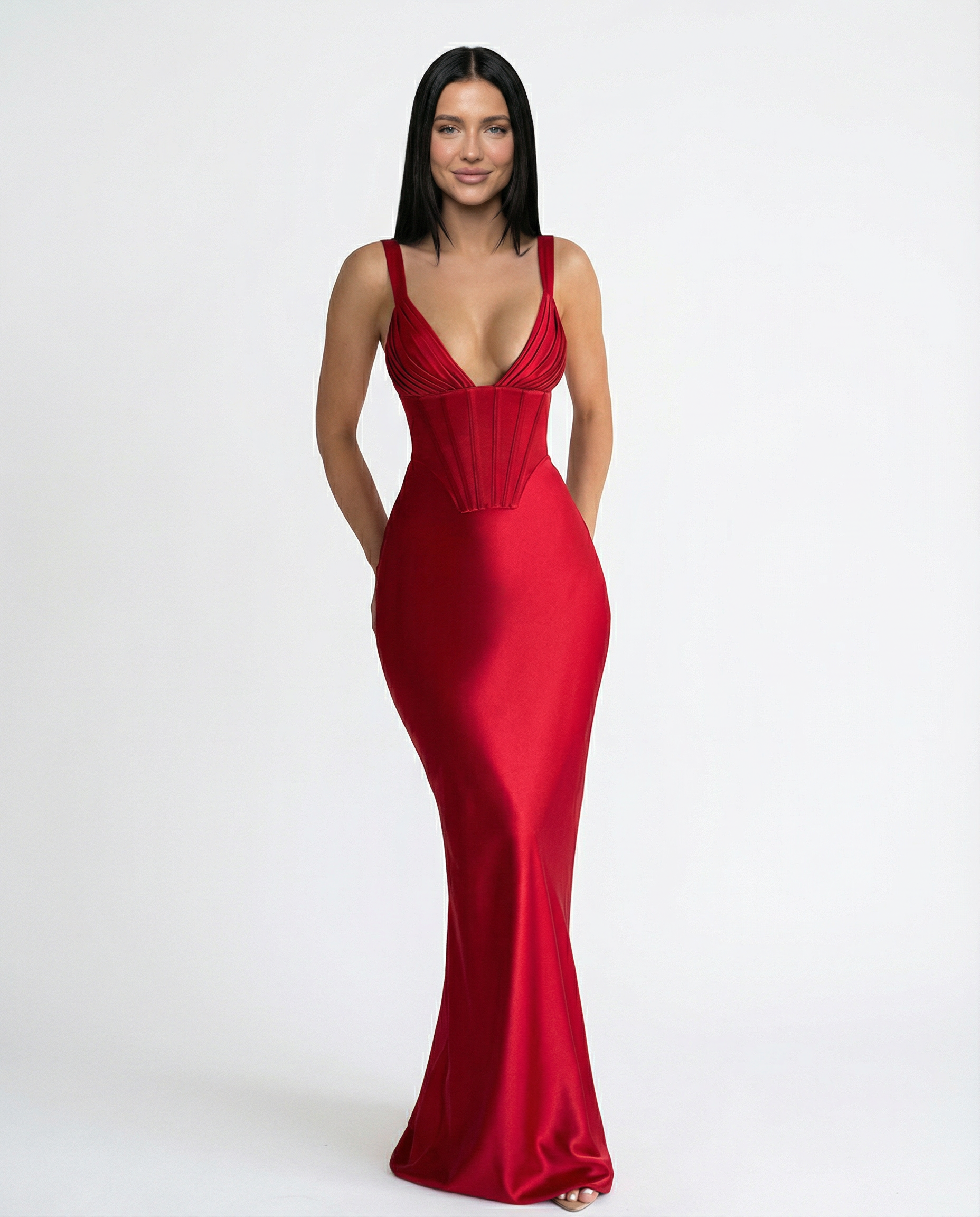 Women's Corset Maxi Dress with Plunging Neckline for Elegant Evenings