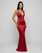 Women's Corset Maxi Dress with Plunging Neckline for Elegant Evenings