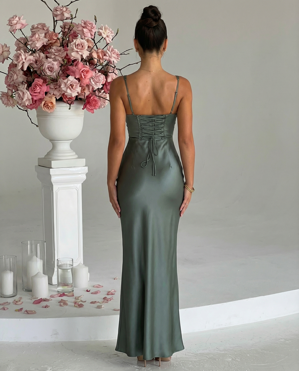 Women's Corset Maxi Dress with Plunging Neckline for Elegant Evenings