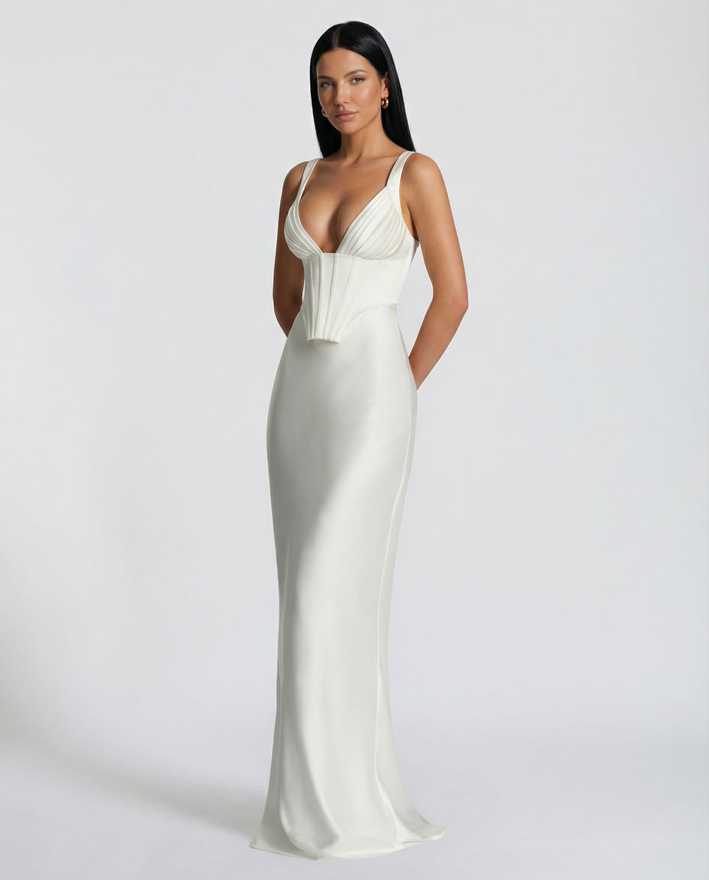Women's Corset Maxi Dress with Plunging Neckline for Elegant Evenings