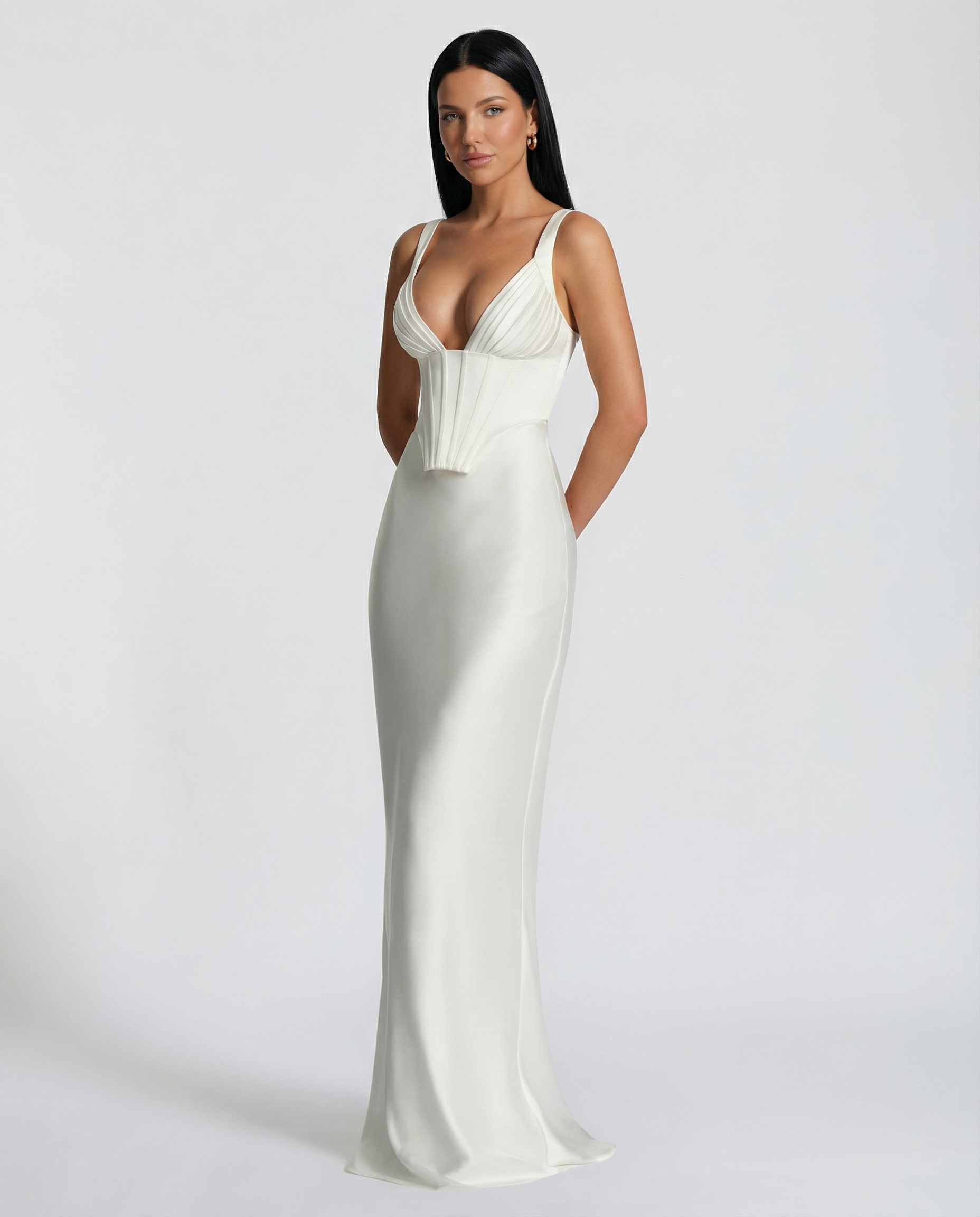 Women's Corset Maxi Dress with Plunging Neckline for Elegant Evenings