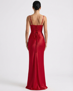 Women's Corset Maxi Dress with Plunging Neckline for Elegant Evenings