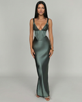 Damen Korsett-Maxikleid mit tiefem Ausschnitt für elegante Abende  