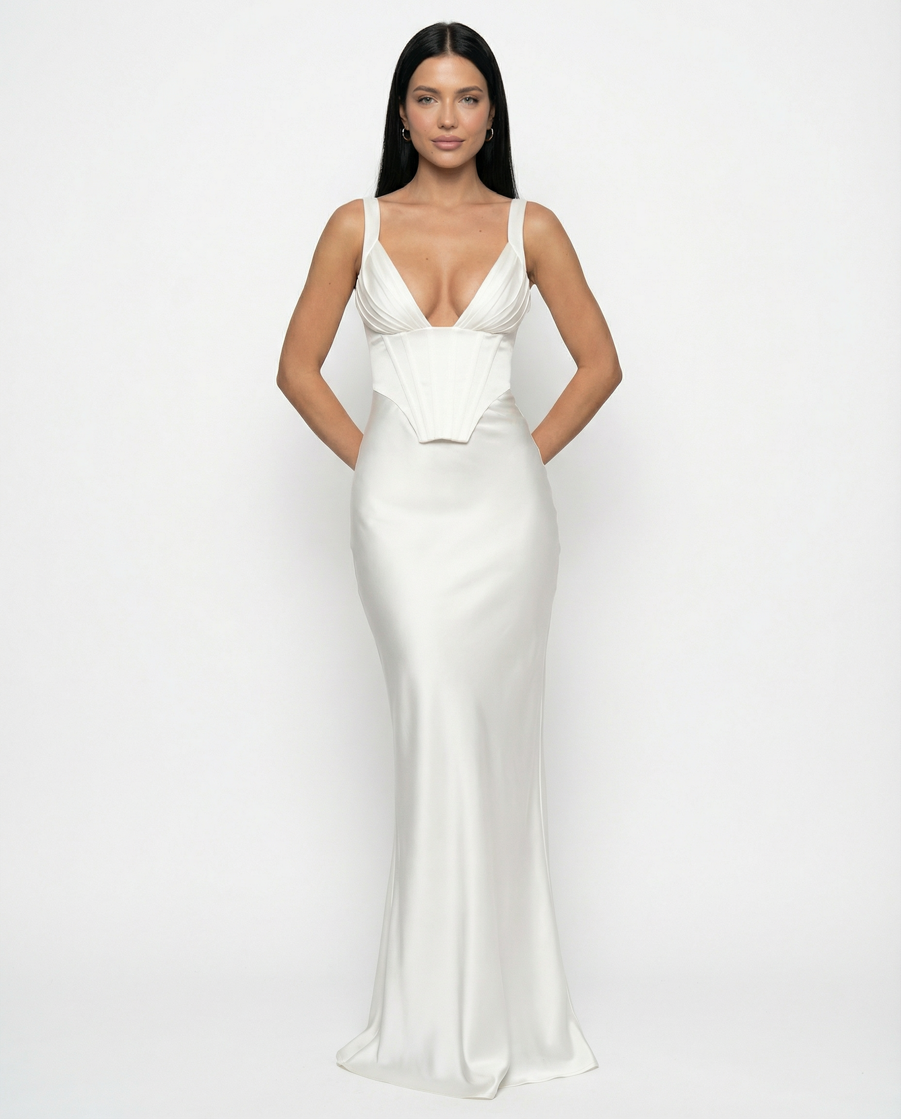 Women's Corset Maxi Dress with Plunging Neckline for Elegant Evenings