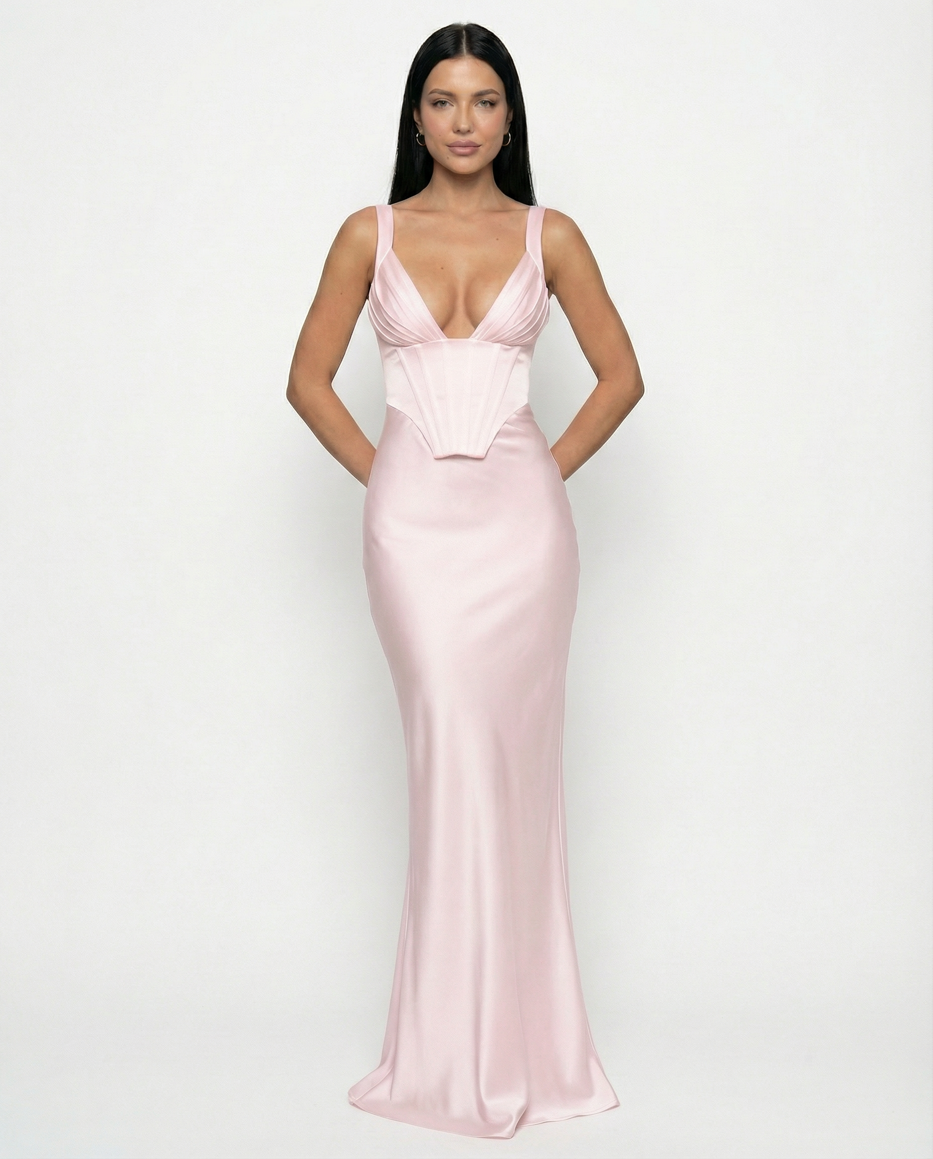 Women's Corset Maxi Dress with Plunging Neckline for Elegant Evenings