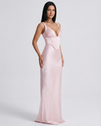 Women's Corset Maxi Dress with Plunging Neckline for Elegant Evenings