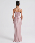 Women's Corset Maxi Dress with Plunging Neckline for Elegant Evenings