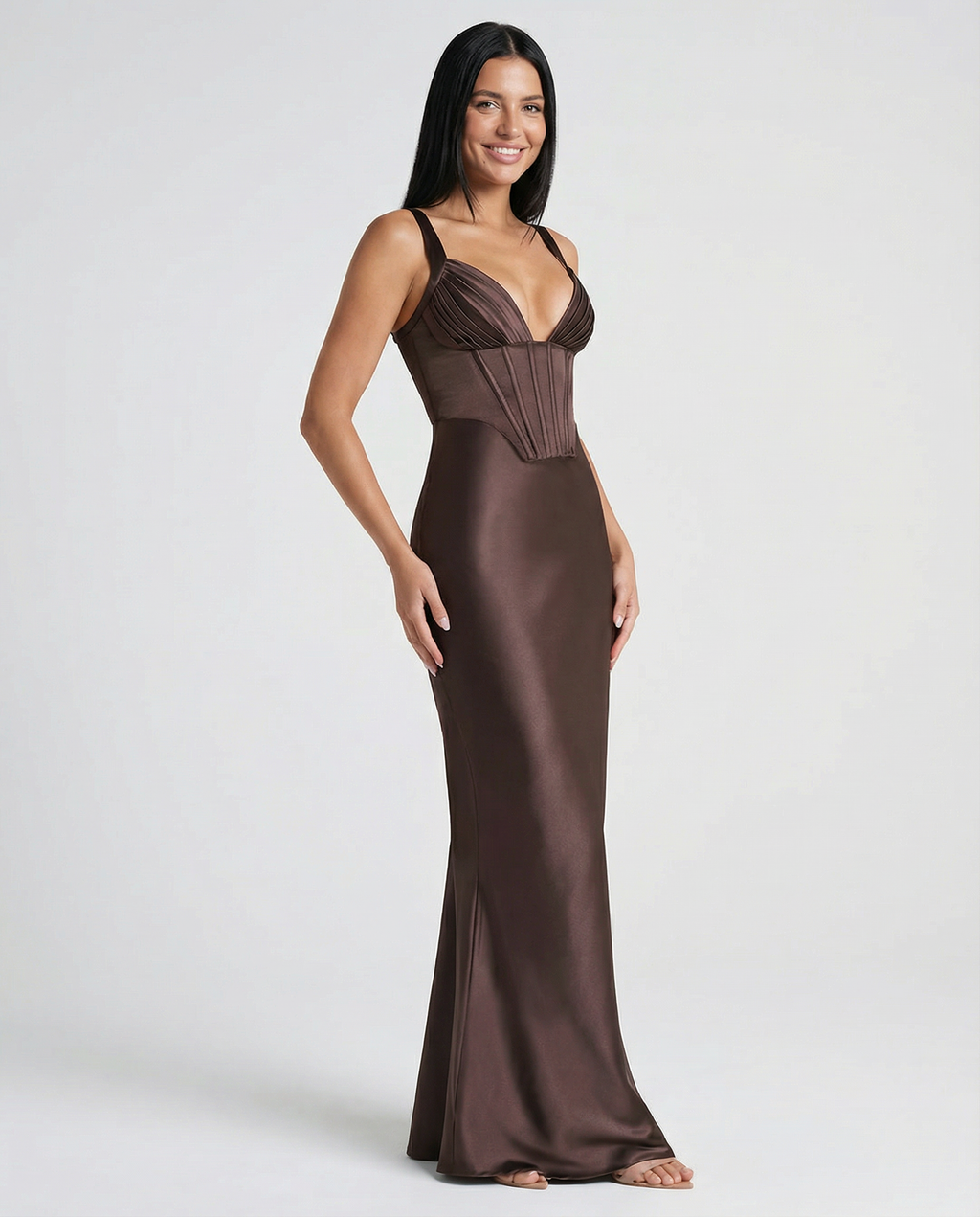 Women's Corset Maxi Dress with Plunging Neckline for Elegant Evenings