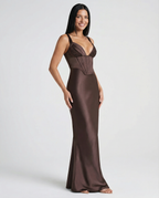 Women's Corset Maxi Dress with Plunging Neckline for Elegant Evenings