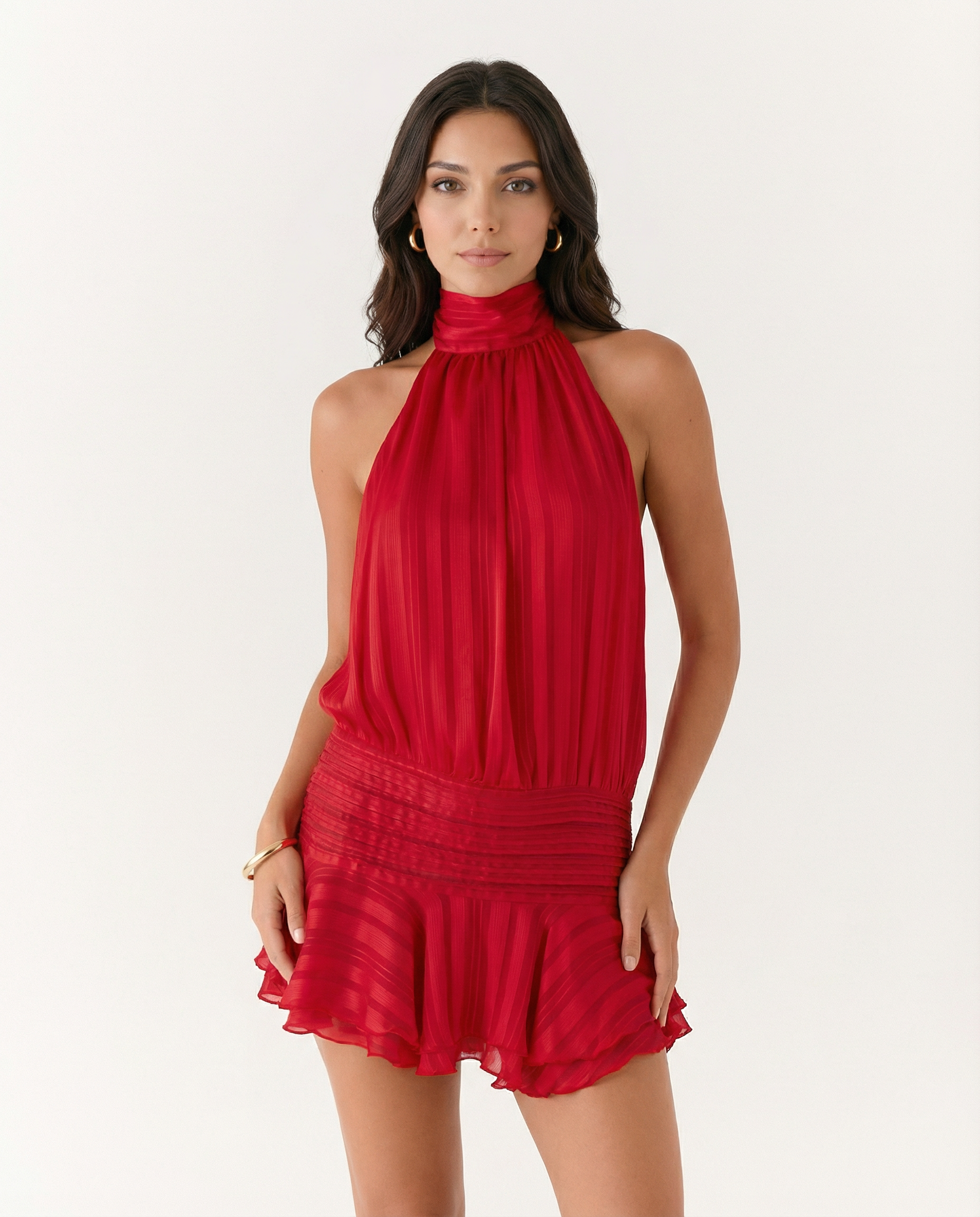 Women's Pleated Halter Playsuit for Elegant Summer Evening Styling