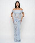 Damen schulterfreies Spitzen-Maxikleid mit drapiertem Taillendetail  