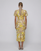 Women's Floral Embroidered Midi Dress with Puff Sleeves for Elegant Events