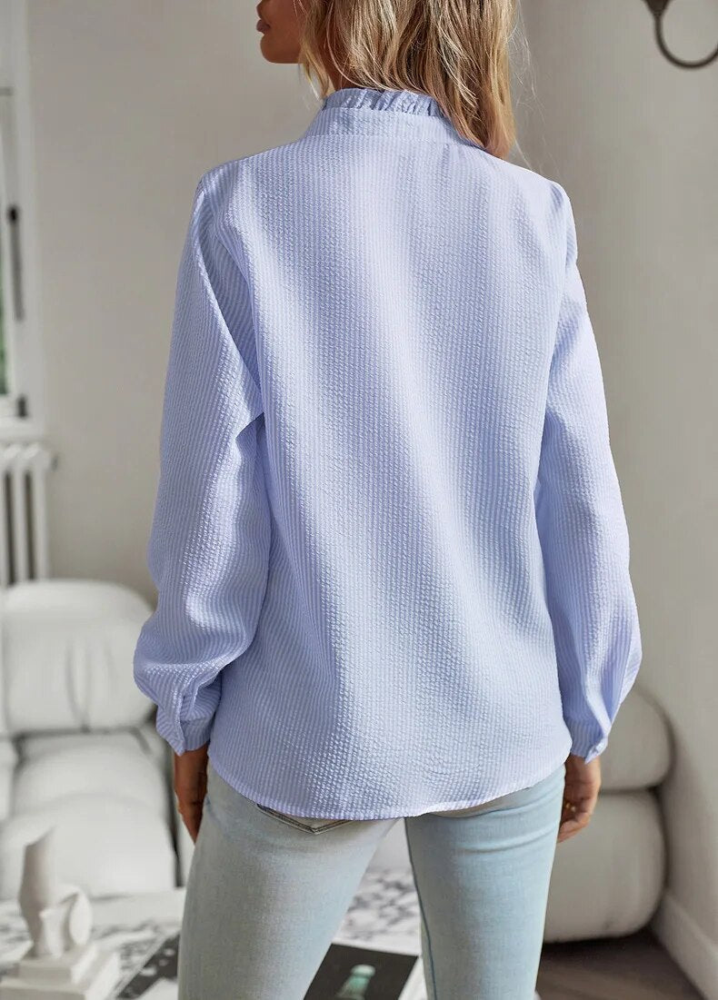 Women's Ruffle Trim Textured Blouse